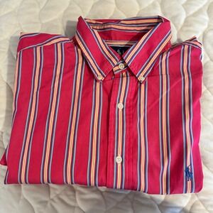 Ralph Lauren Striped Button Down Shirt Classic‎ Fit Long Sleeve Pink Career- XL